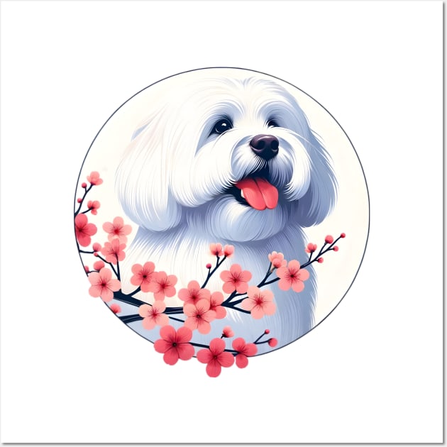 Coton de Tulear Enjoying Spring Cherry Blossoms Wall Art by ArtRUs